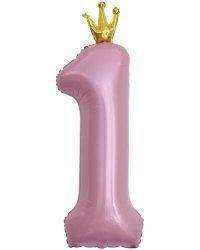 131191_Шар_(40_102_см)_Цифра_1_Золотая_корона_Розовый_1_шт_в_упак